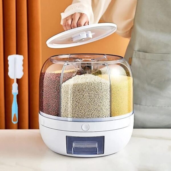Grain Dispenser Rotating, Dry Food Dispenser with Six Grids, Rice Dispenser Applicable To Store Cereal, Beans and Oatmeal in The Kitchen